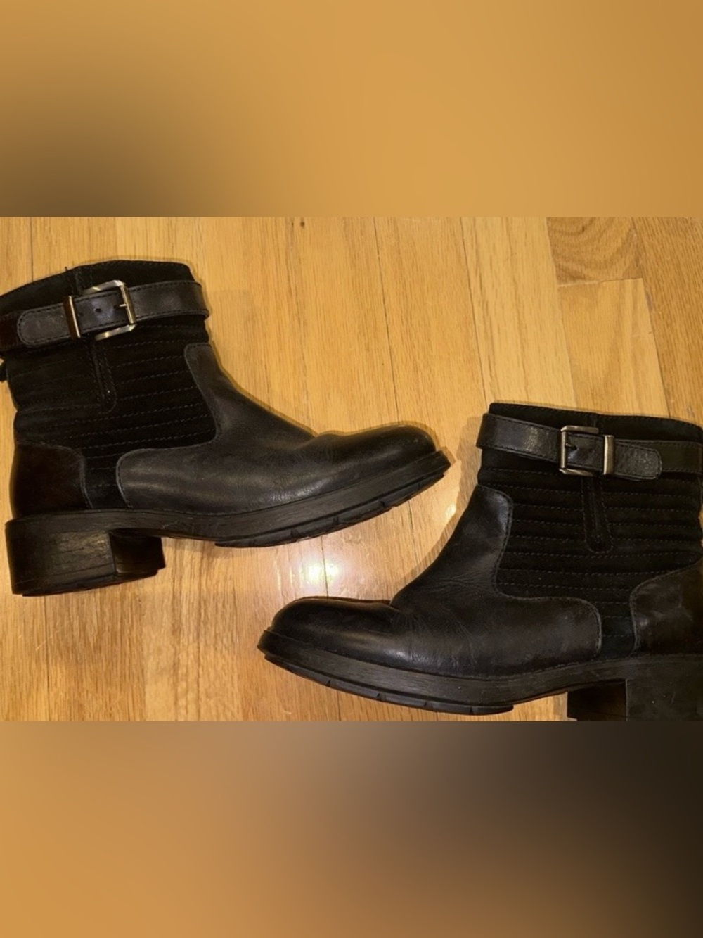 Aquatalia FUOCO Black Leather Suede Moto Ankle Boots Buckle Weatherproof Size 7